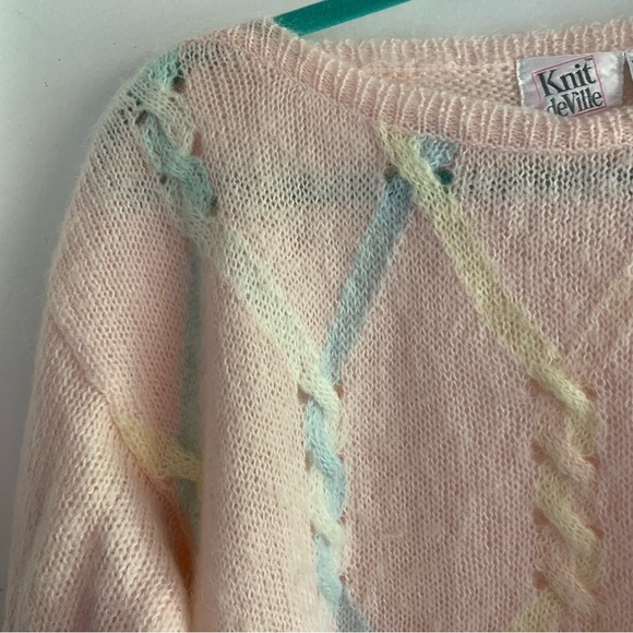 Vintage size small pastel fuzzy boatneck sweater - Picture 4 of 8